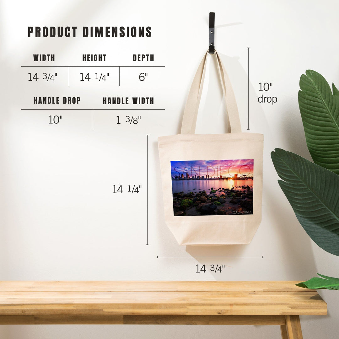 San Diego, California, Ocean and Skyline at Sunset, Tote Bag Totes Lantern Press 