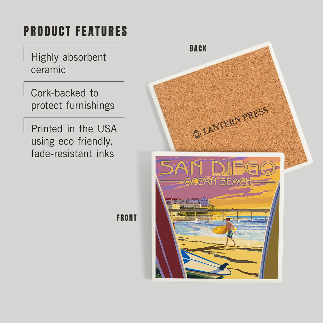 San Diego, California, Ocean Beach, Coasters Coasters Lantern Press 