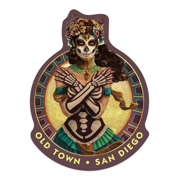 San Diego, California, Old Town, Day of the Dead Crossbones, Contour, Lantern Press Artwork, Vinyl Sticker Sticker Lantern Press 