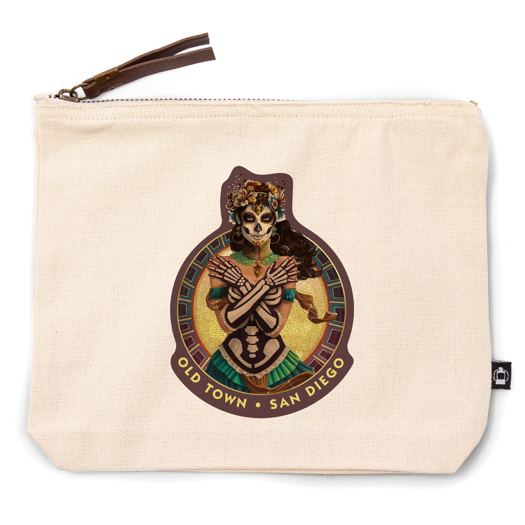 San Diego, California, Old Town, Day of the Dead Crossbones,, Organic Cotton Zipper Pouch, Go Bag Go Bag Lantern Press 