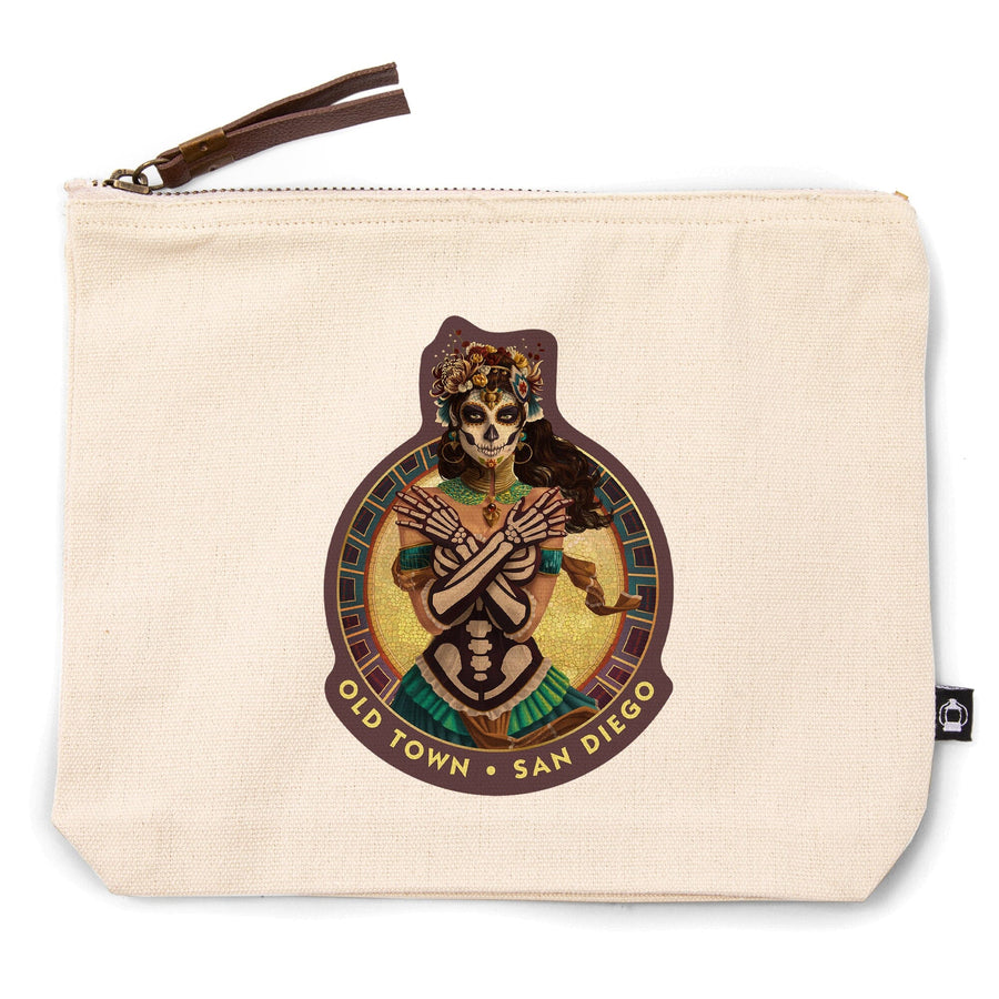 San Diego, California, Old Town, Day of the Dead Crossbones,, Organic Cotton Zipper Pouch, Go Bag Go Bag Lantern Press 
