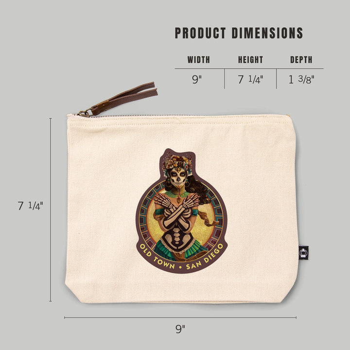 San Diego, California, Old Town, Day of the Dead Crossbones,, Organic Cotton Zipper Pouch, Go Bag Go Bag Lantern Press 