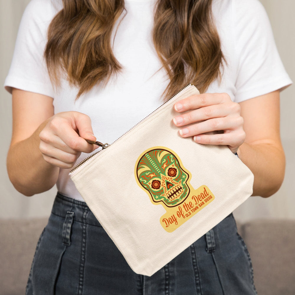 San Diego, California, Old Town, Day of the Dead, Sugar Skull Mask,, Organic Cotton Zipper Pouch, Go Bag Go Bag Lantern Press 