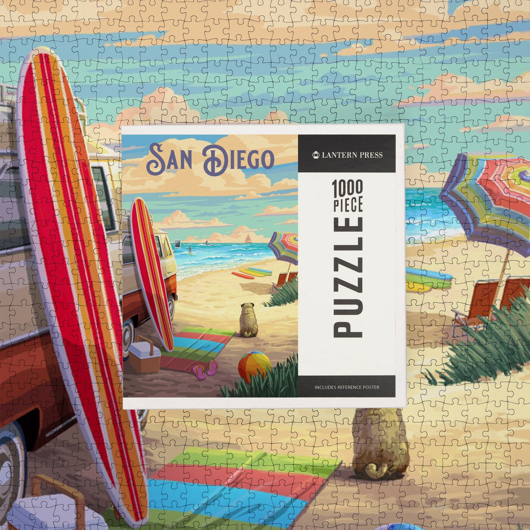 San Diego, California, Painterly, Beach Activities, Jigsaw Puzzle Puzzle Lantern Press 