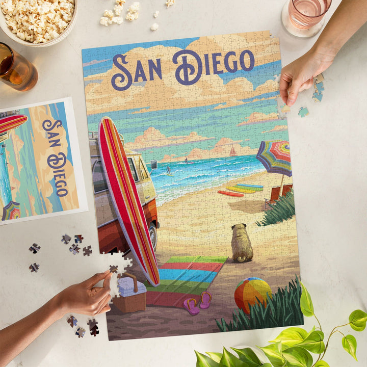 San Diego, California, Painterly, Beach Activities, Jigsaw Puzzle Puzzle Lantern Press 