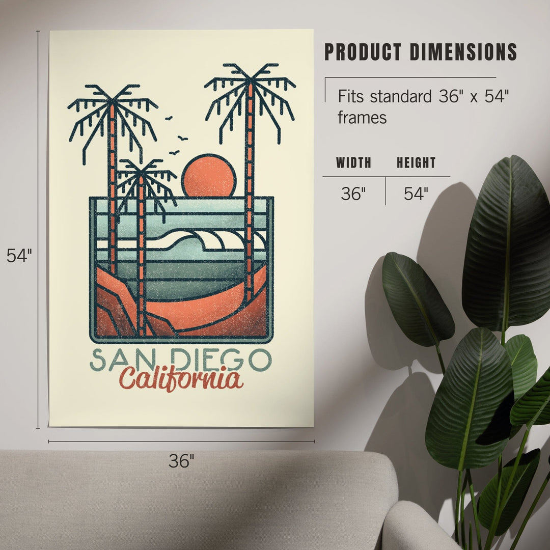 San Diego, California, Palm Trees and Beach Scene, Block Lines, Art & Giclee Prints Art Lantern Press 