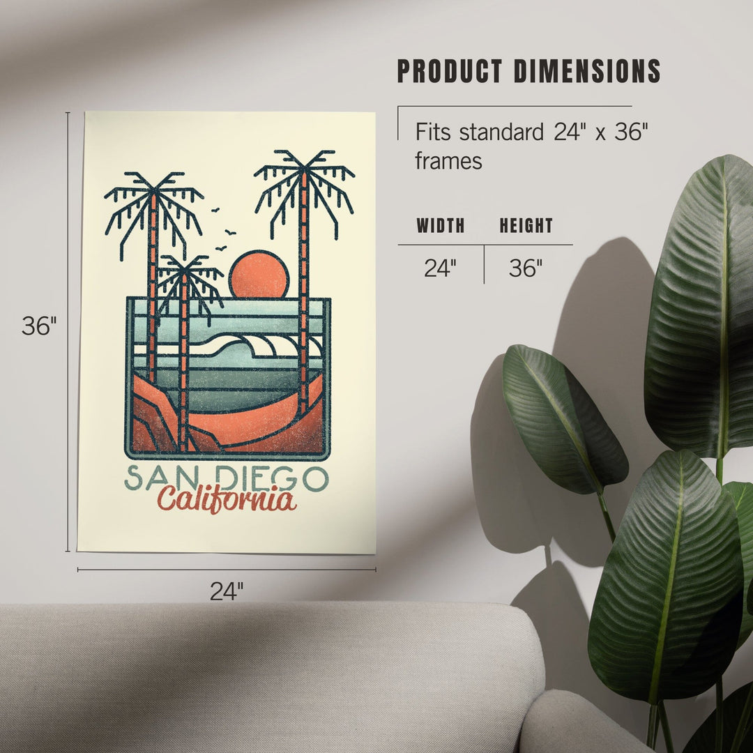 San Diego, California, Palm Trees and Beach Scene, Block Lines, Art & Giclee Prints Art Lantern Press 