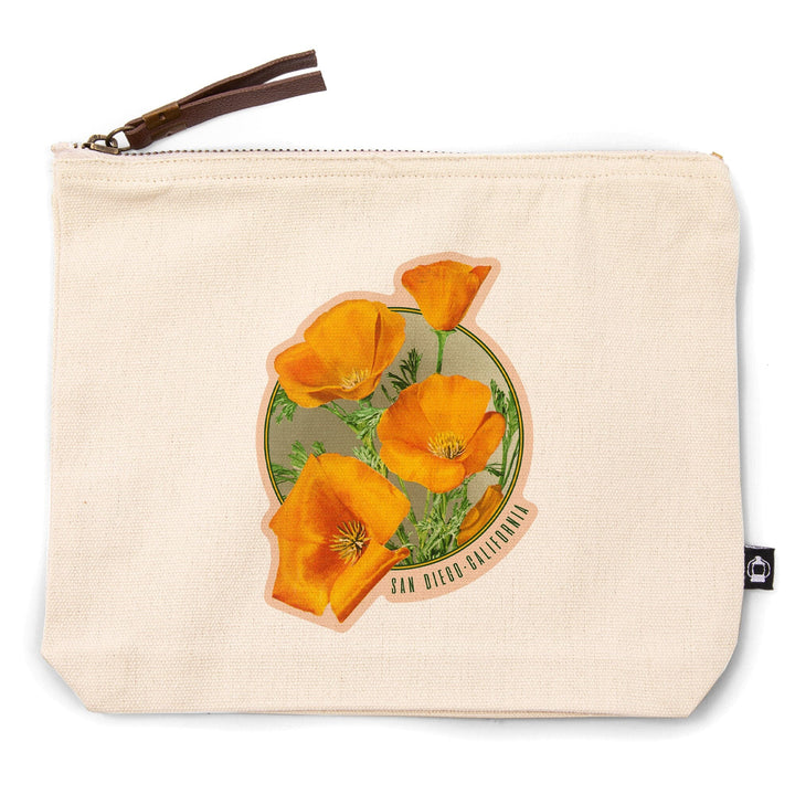 San Diego, California, Poppy Flowers,, Organic Cotton Zipper Pouch, Go Bag Go Bag Lantern Press 