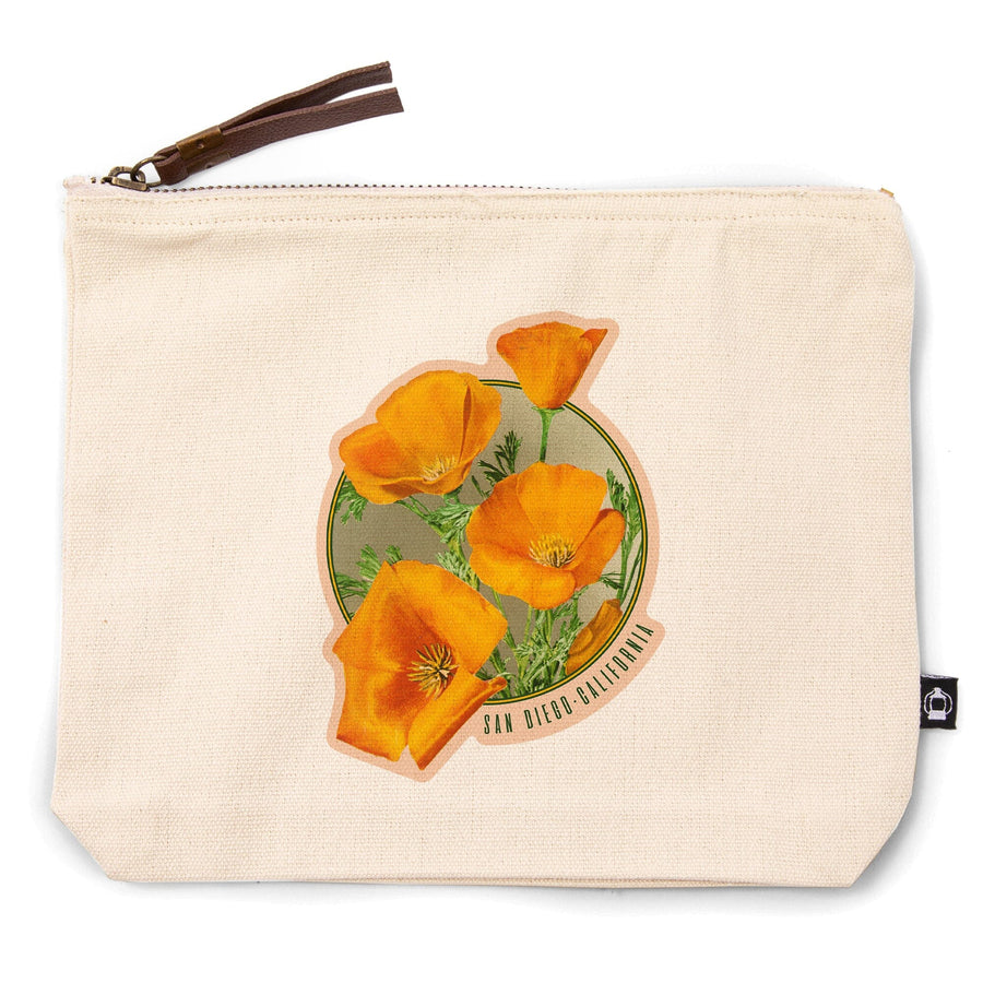 San Diego, California, Poppy Flowers,, Organic Cotton Zipper Pouch, Go Bag Go Bag Lantern Press 