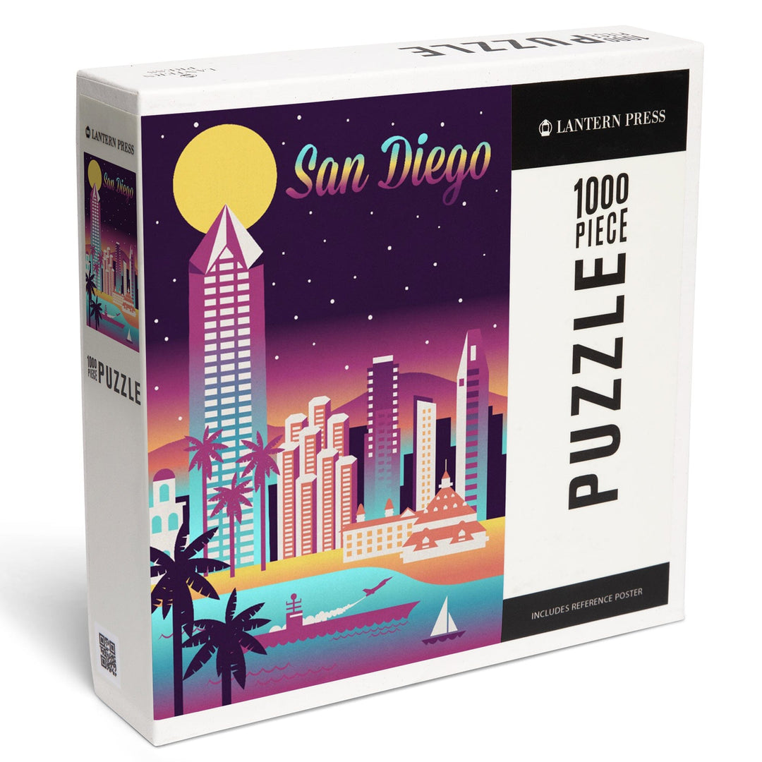 San Diego, California, Retro Skyline Chromatic Series, Jigsaw Puzzle Puzzle Lantern Press 