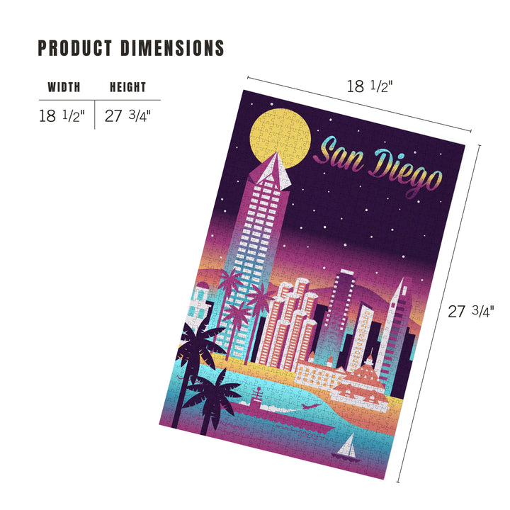 San Diego, California, Retro Skyline Chromatic Series, Jigsaw Puzzle Puzzle Lantern Press 