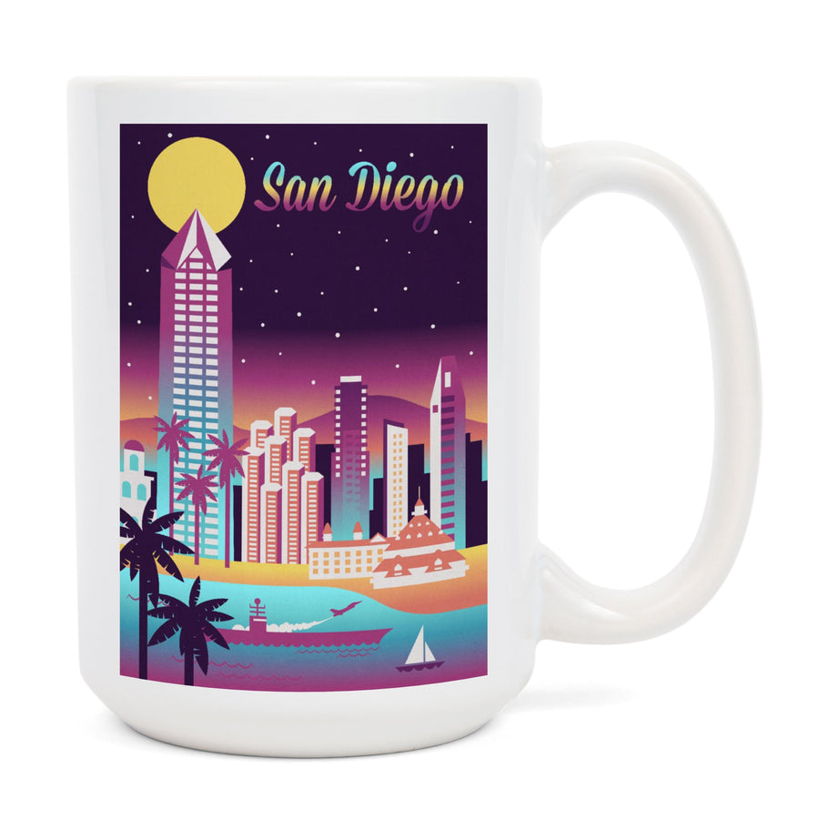 San Diego, California, Retro Skyline Chromatic Series, Lantern Press Artwork, Ceramic Mug Mugs Lantern Press 