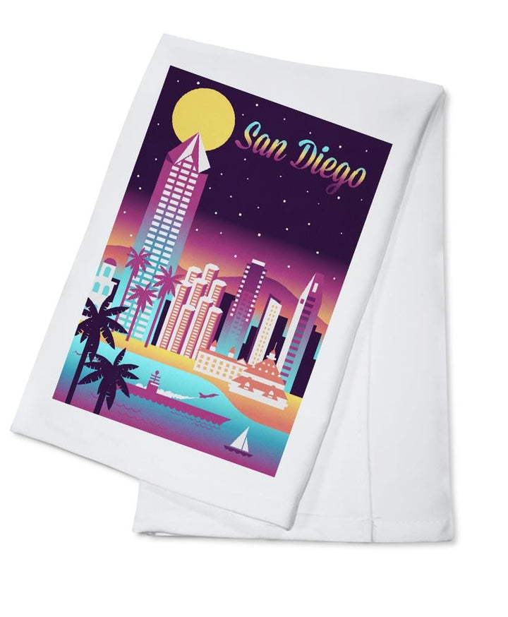 San Diego, California, Retro Skyline Chromatic Series, Organic Cotton Kitchen Tea Towels Kitchen Lantern Press Cotton Towel 