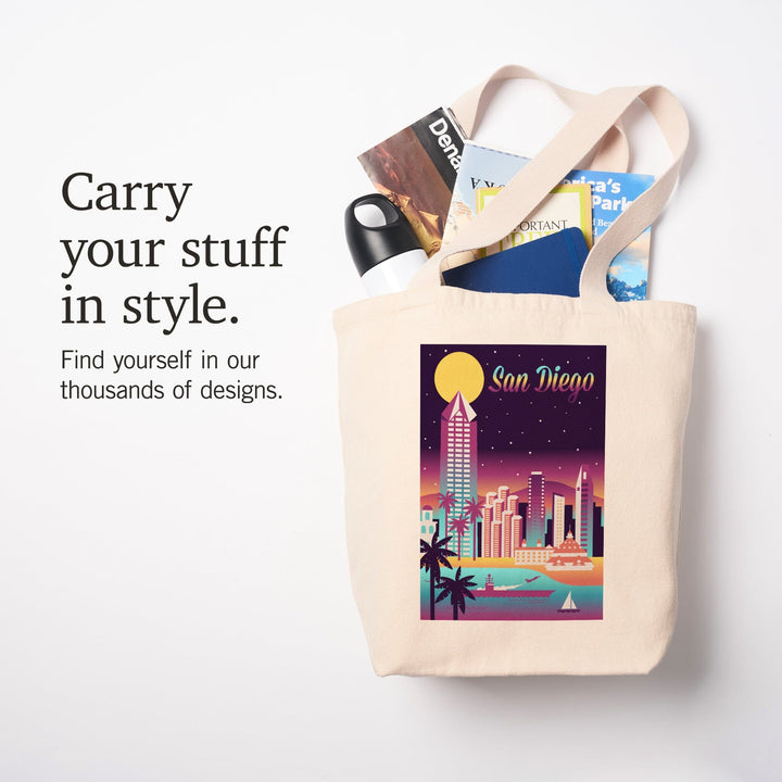 San Diego, California, Retro Skyline Chromatic Series, Tote Bag Totes Lantern Press 