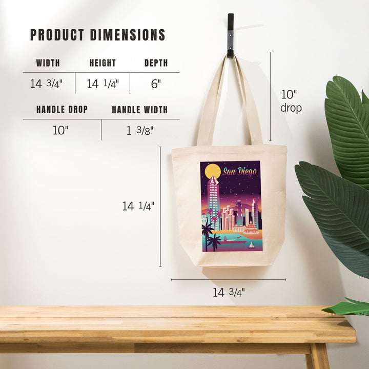 San Diego, California, Retro Skyline Chromatic Series, Tote Bag Totes Lantern Press 