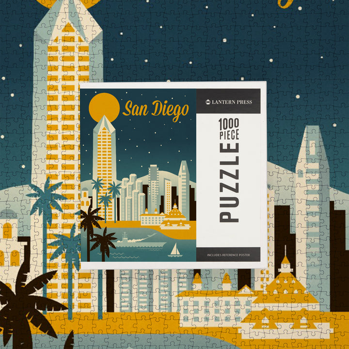San Diego, California, Retro Skyline Series, Jigsaw Puzzle Puzzle Lantern Press 