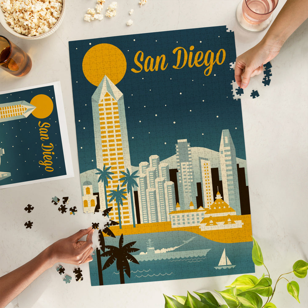 San Diego, California, Retro Skyline Series, Jigsaw Puzzle Puzzle Lantern Press 