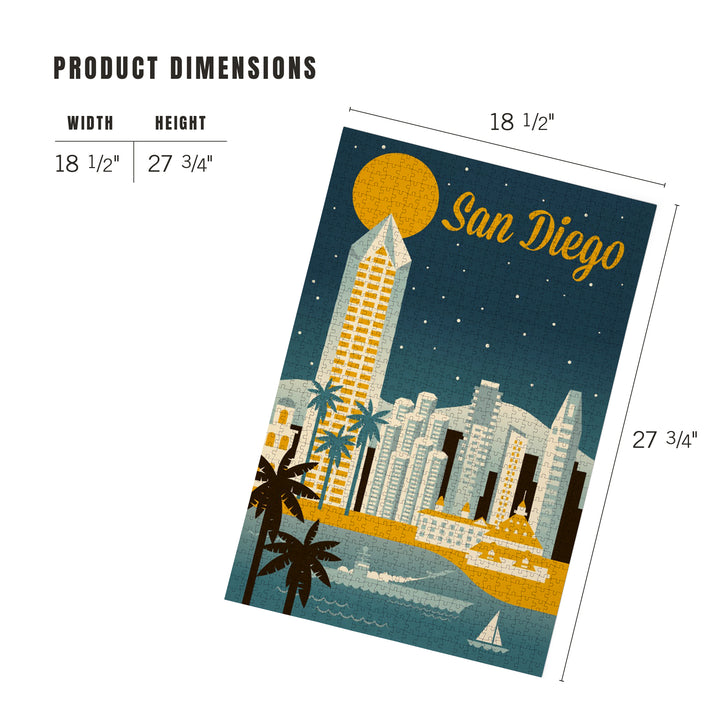 San Diego, California, Retro Skyline Series, Jigsaw Puzzle Puzzle Lantern Press 