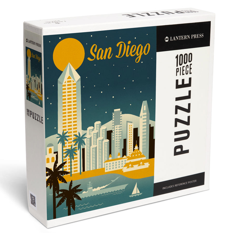 San Diego, California, Retro Skyline Series, Jigsaw Puzzle Puzzle Lantern Press 