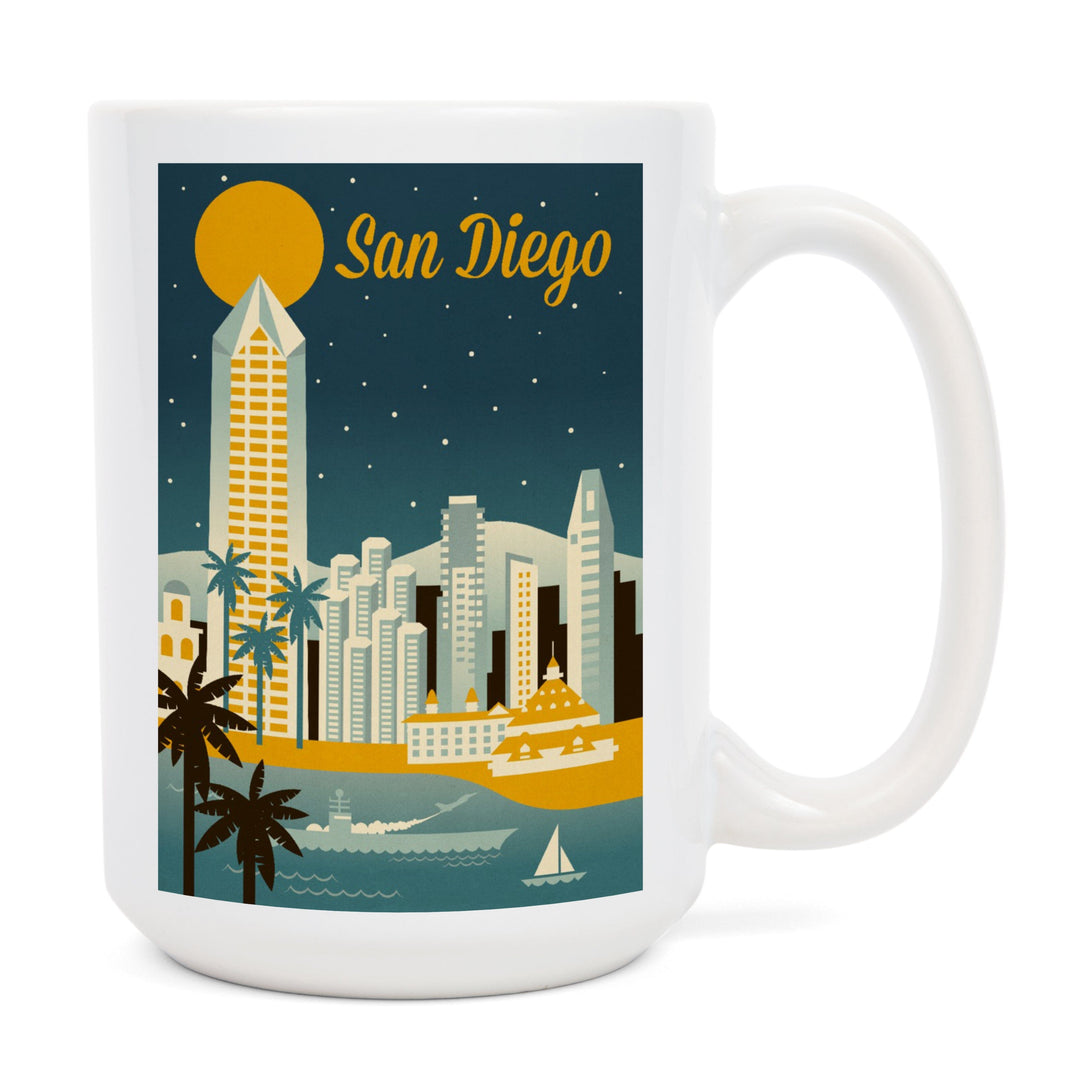 San Diego, California, Retro Skyline Series, Lantern Press Artwork, Ceramic Mug Mugs Lantern Press 