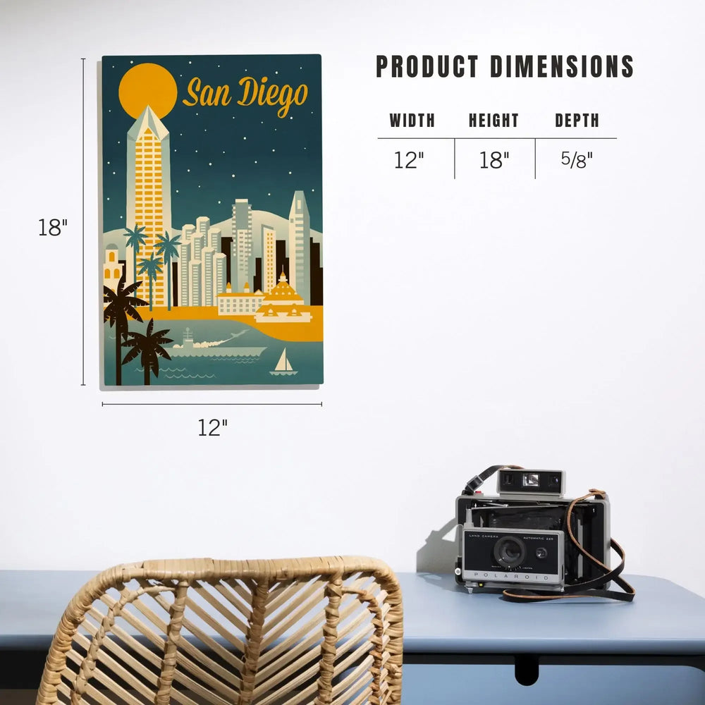 San Diego, California, Retro Skyline Series, Lantern Press Artwork, Wood Signs and Postcards Wood Lantern Press 