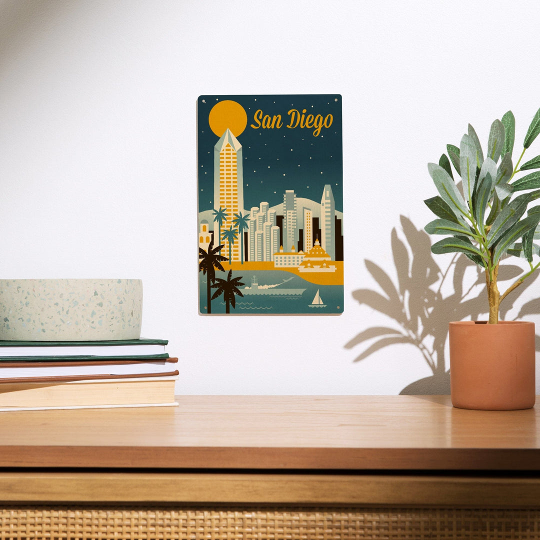 San Diego, California, Retro Skyline Series, Lantern Press Artwork, Wood Signs and Postcards Wood Lantern Press 