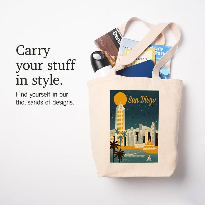 San Diego, California, Retro Skyline Series, Tote Bag Totes Lantern Press 