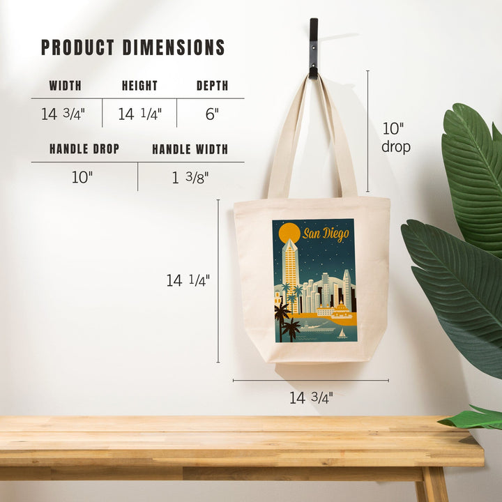 San Diego, California, Retro Skyline Series, Tote Bag Totes Lantern Press 