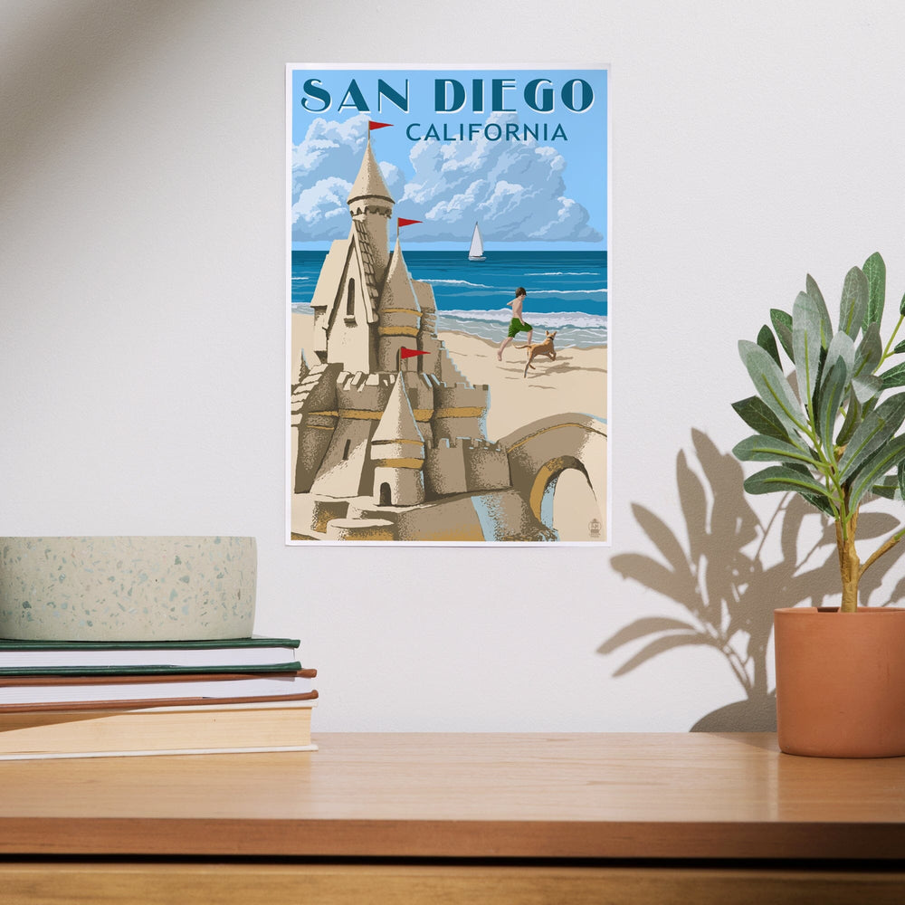 San Diego, California, Sandcastle, Art & Giclee Prints Art Lantern Press 