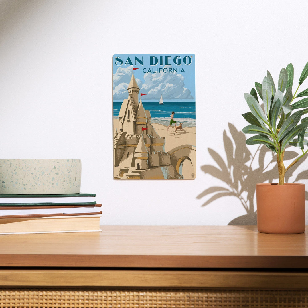 San Diego, California, Sandcastle, Lantern Press Artwork, Wood Signs and Postcards Wood Lantern Press 