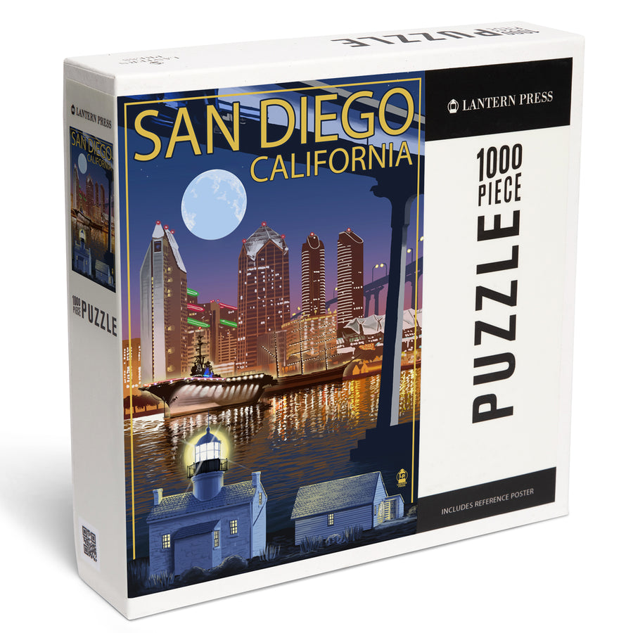 San Diego, California, Skyline at Night, Jigsaw Puzzle Puzzle Lantern Press 