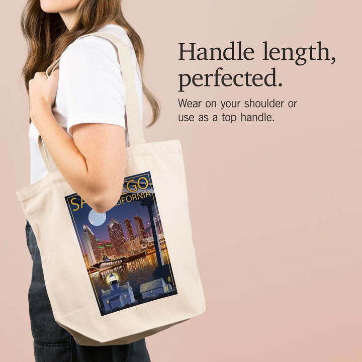 San Diego, California, Skyline at Night, Tote Bag Totes Lantern Press 