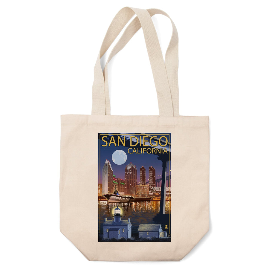 San Diego, California, Skyline at Night, Tote Bag Totes Lantern Press 