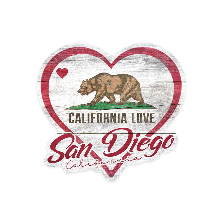 San Diego, California, State Bear with Heart, Contour, Lantern Press Artwork, Vinyl Sticker Sticker Lantern Press 