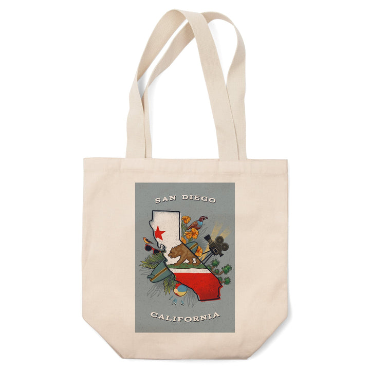 San Diego, California, State Treasure Trove, Tote Bag Totes Lantern Press 