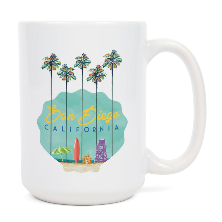 San Diego, California, Tall Palms Beach Scene, Contour, Ceramic Mug Mugs Lantern Press 