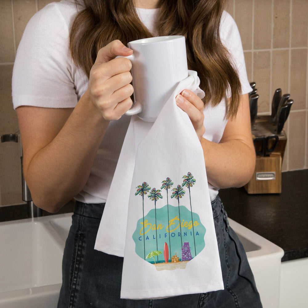 San Diego, California, Tall Palms Beach Scene, Contour, Jigsaw Puzzle Kitchen Lantern Press 