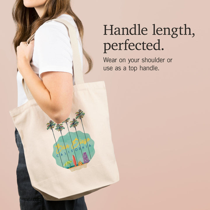 San Diego, California, Tall Palms Beach Scene,, Tote Bag Totes Lantern Press 