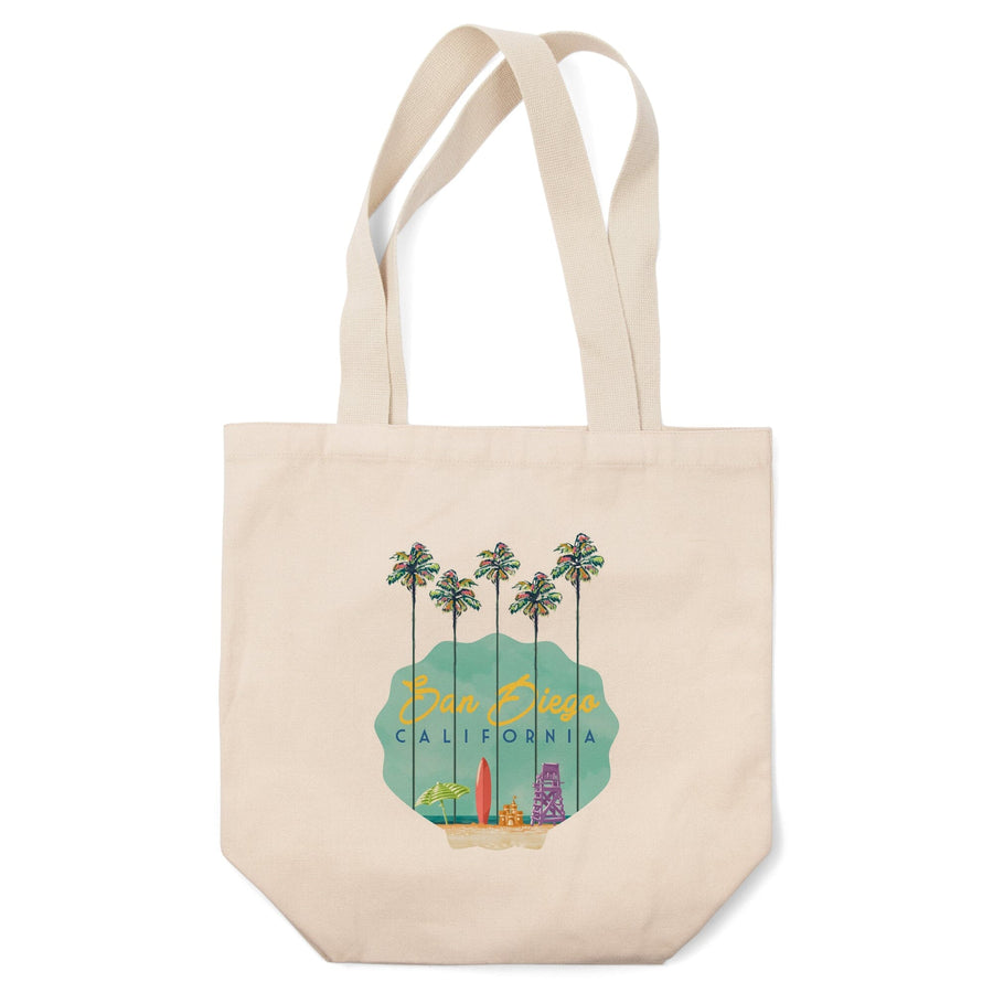 San Diego, California, Tall Palms Beach Scene,, Tote Bag Totes Lantern Press 