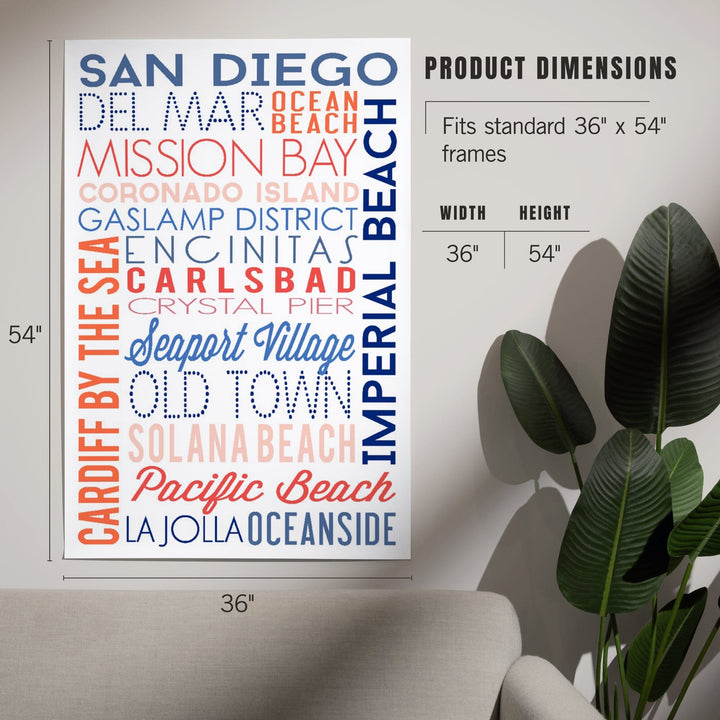 San Diego, California, Typography, Art & Giclee Prints Art Lantern Press 
