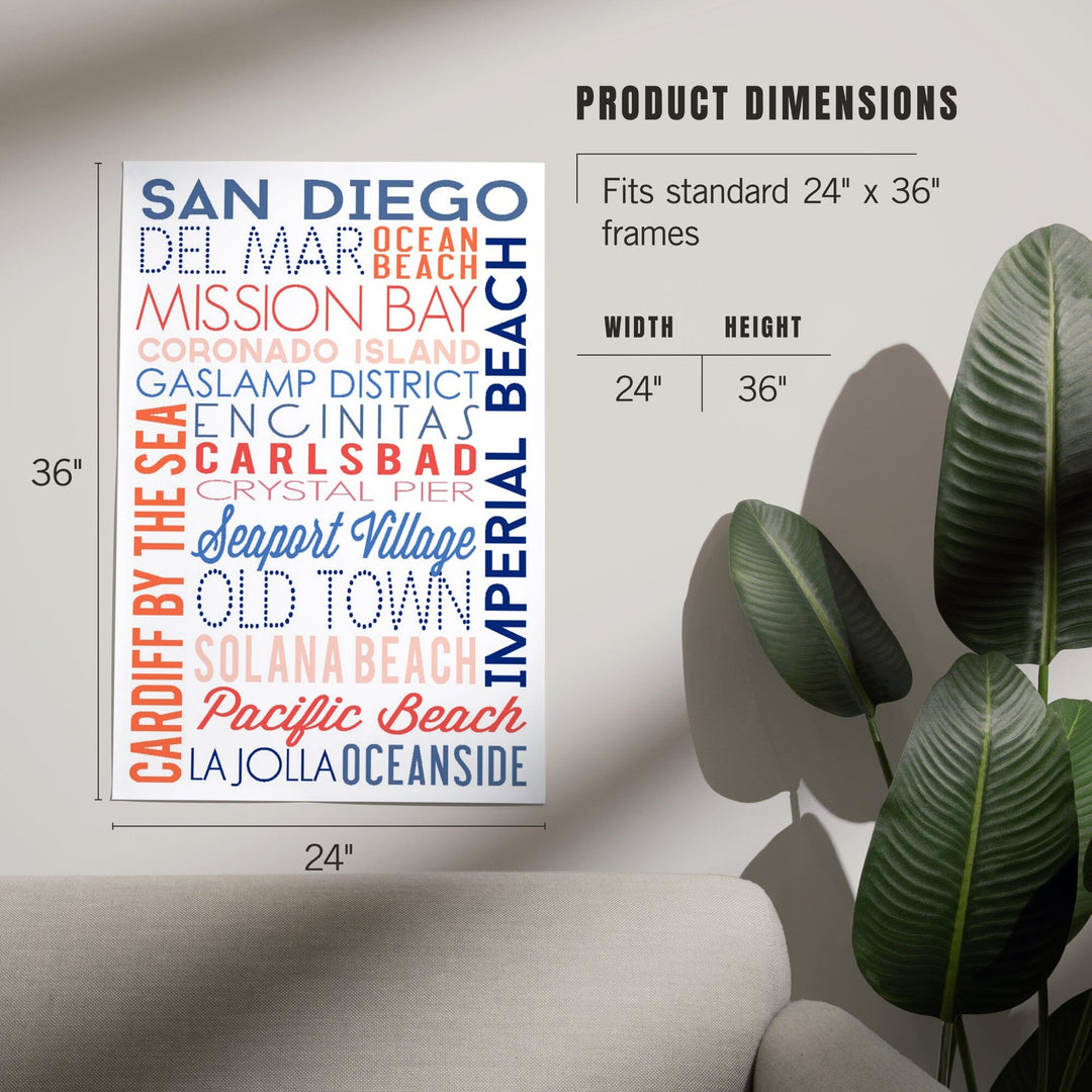 San Diego, California, Typography, Art & Giclee Prints Art Lantern Press 