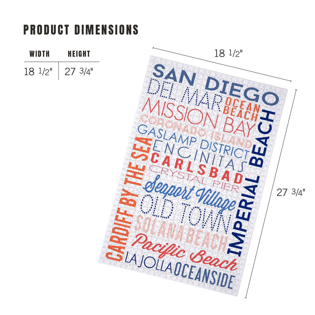 San Diego, California, Typography, Jigsaw Puzzle Puzzle Lantern Press 