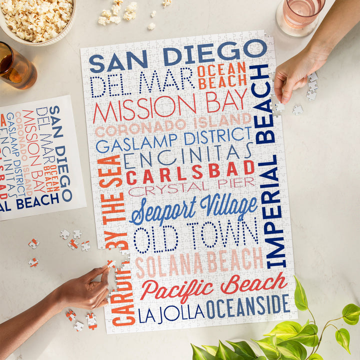 San Diego, California, Typography, Jigsaw Puzzle Puzzle Lantern Press 