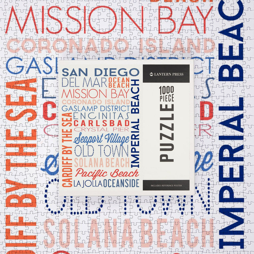 San Diego, California, Typography, Jigsaw Puzzle Puzzle Lantern Press 