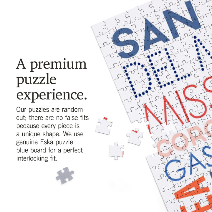 San Diego, California, Typography, Jigsaw Puzzle Puzzle Lantern Press 