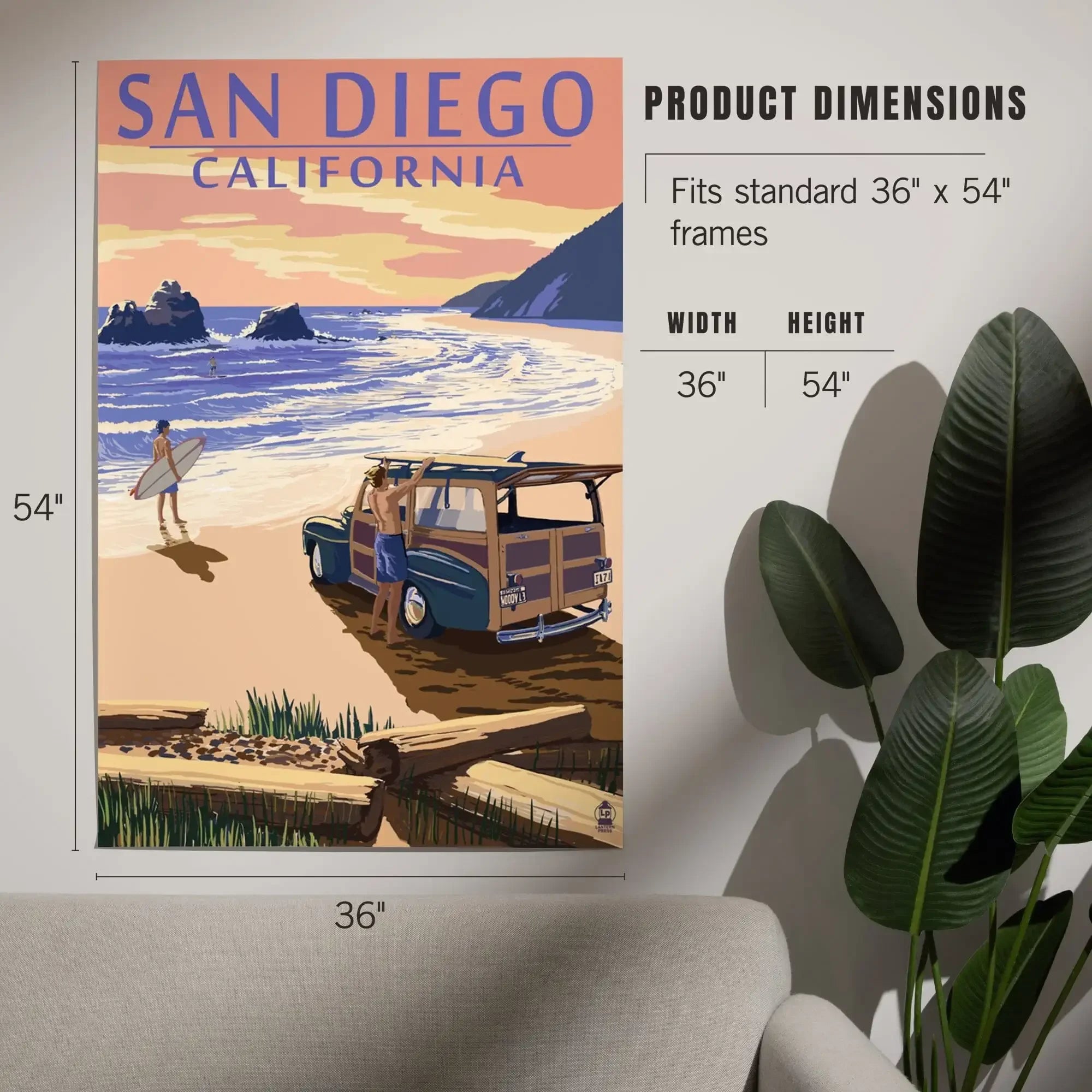San Diego, California, Woody on Beach art prints, metal signs