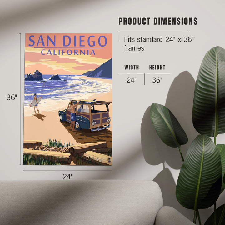 San Diego, California, Woody on Beach, Art & Giclee Prints Art Lantern Press 