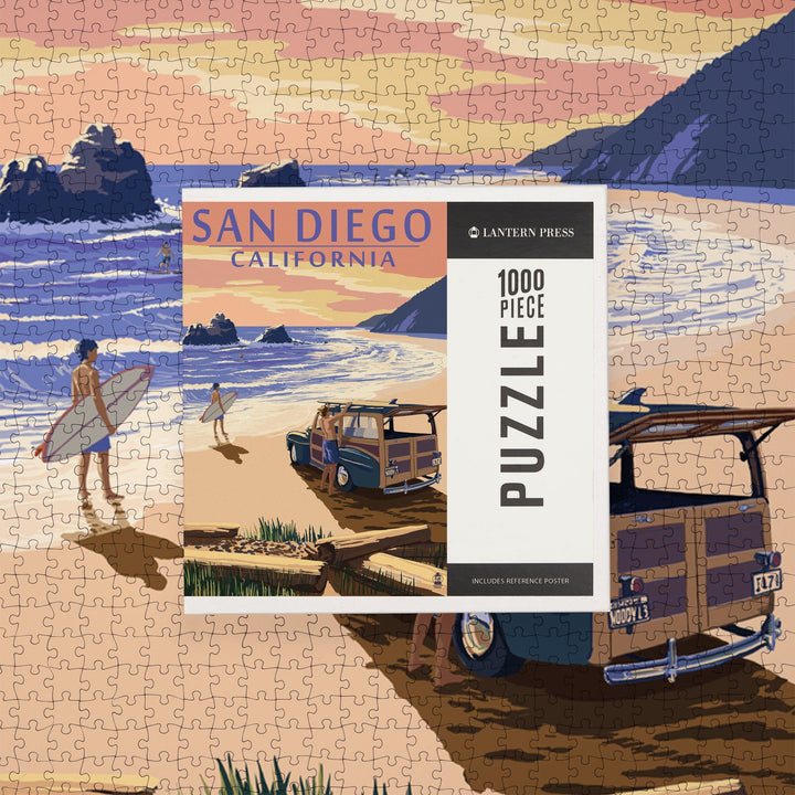 San Diego, California, Woody on Beach, Jigsaw Puzzle Puzzle Lantern Press 