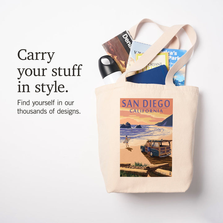 San Diego, California, Woody on Beach, Tote Bag Totes Lantern Press 