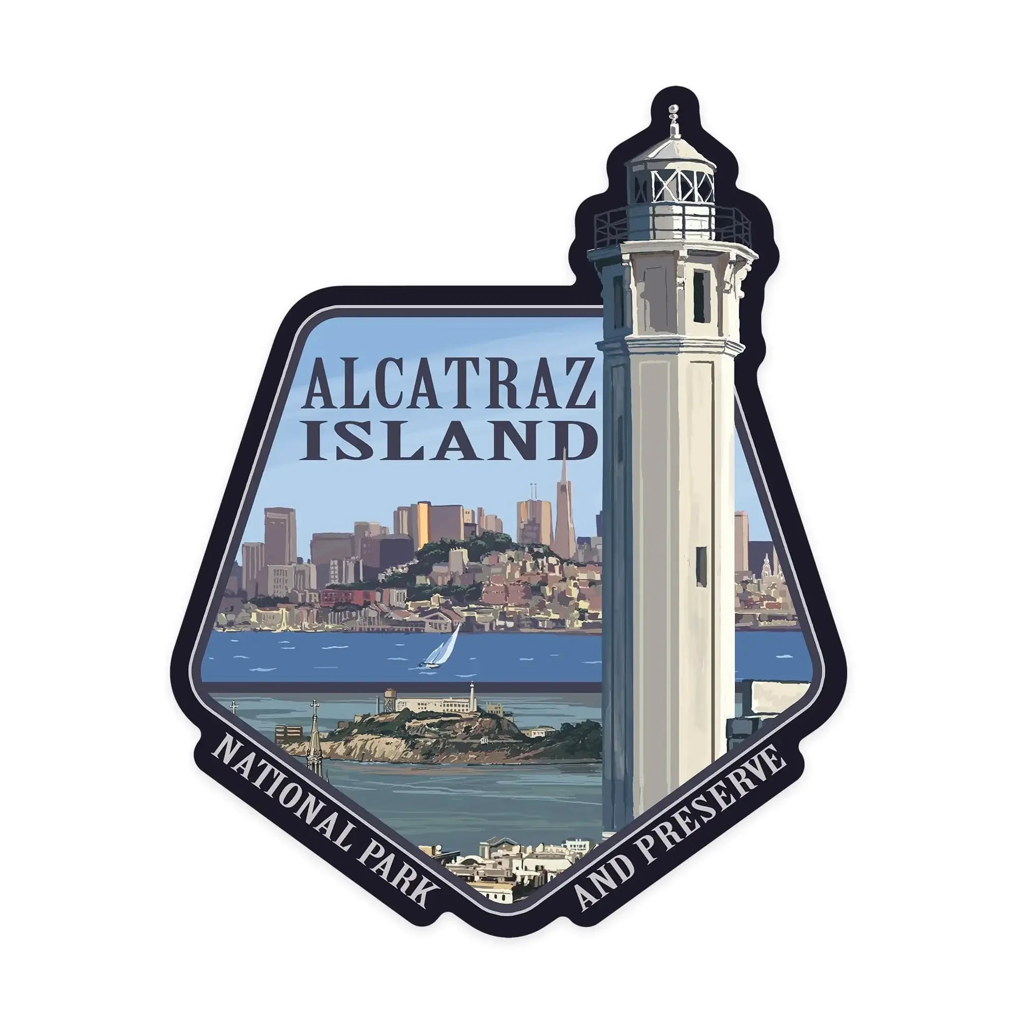 San Francisco, CA, Alcatraz Island and City, Contour, Lantern Press Ar
